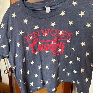 Jon Wolfe Texas Country Concert Tee, Crop Top, Red Blue Stars, Western